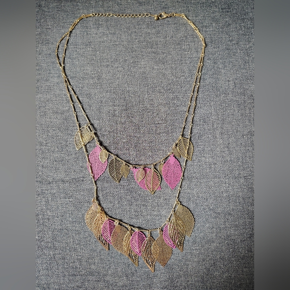 Torrid Gold And Pink Leaf Necklace